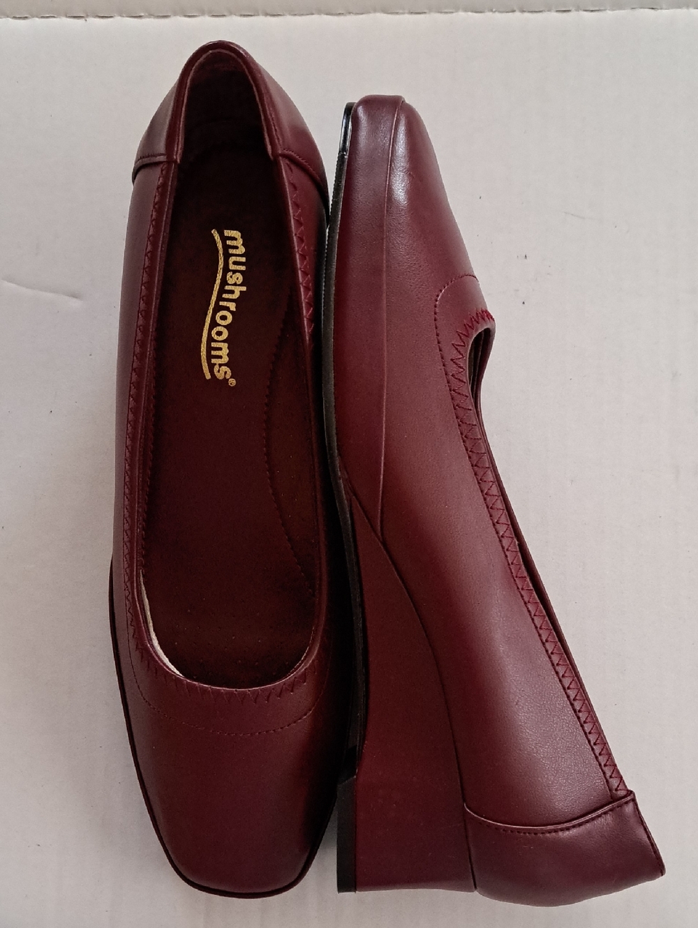 Mushrooms Women's Burgundy Slip-On Wedge Flats
